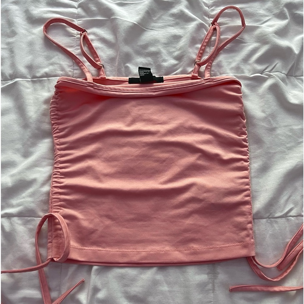 Cream Pink Slim Fit String Adjustable Woman S Crop top